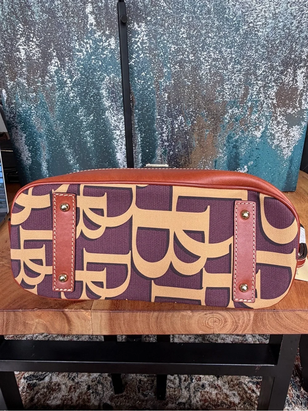 Dooney & Bourke Preppy Plum & British Tan DB Monogram Domed Satchel‎ NWT